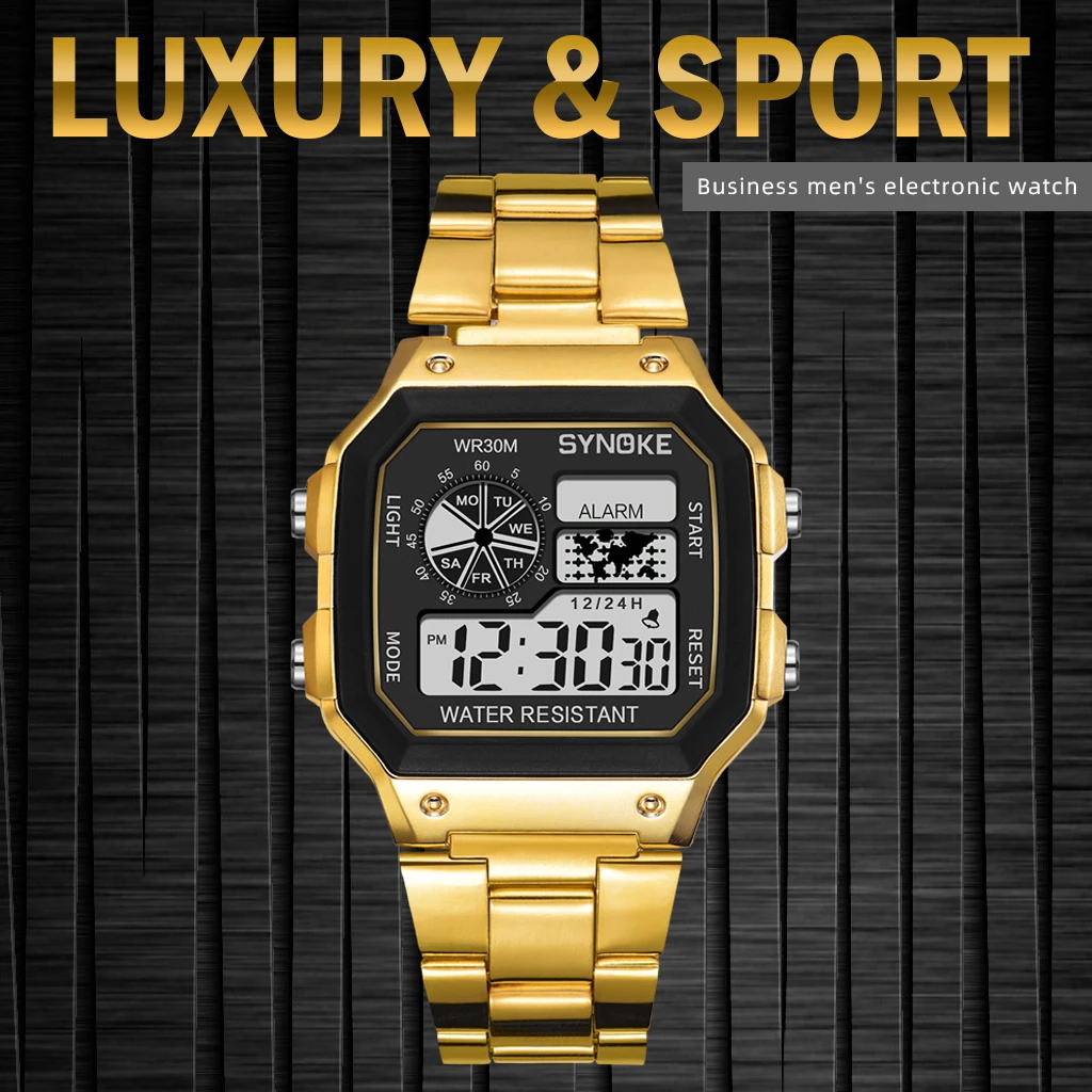 Gold Silver  Digital Watch Men Military Waterproof Strap Sports & Leisure Watches Luminous Alarm Clock relogios digitais