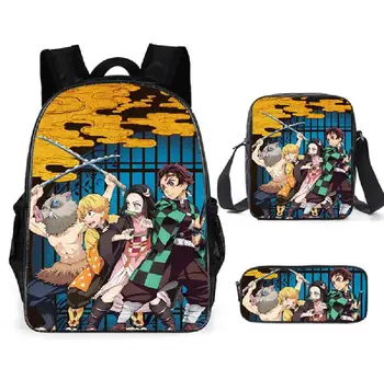

Casual Demon Slayer 3D Print School Bags 3pcs/set for Teen Girls&Boys Backpack Cartoon Anime Pattern Mochila Lovely Satchel
