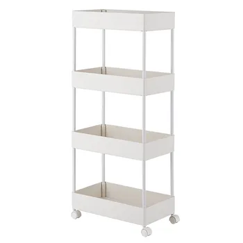 

4 Tier Slim Storage Cart Mobile Shelving Unit Organizer Slide Out Storage Rolling Utility Cart Rack for Kitchen Bathroom
