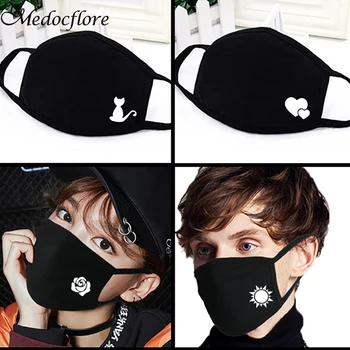 

Reusable Cute Cartoon Picture Anti dust Fabric Face Mask Breathing Anime Patterned Mouth Cotton Comfortable Adult Black Masks