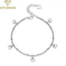 XIYANIKE 925 стерлингового серебра Корейский простой ручной работы сердце Шарм Браслеты, бижутерия для женщин Подарок на годовщину