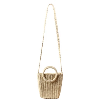 

JHD-Small Fresh Hand Woven Bag in Holiday Beach Straw Bag Female Paper Bag(Beige) & Tassel Straw Bag Paper Rope Hook Flower Big