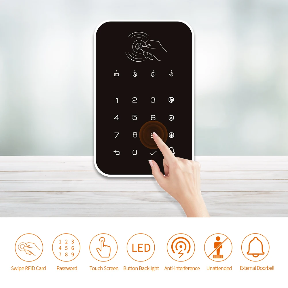 Staniot 433Mhz Drahtlose Touch Tastatur 2Pcs RFID Karte Arm Oder Entwaffnen Passwort Tastatur Für Tuya Smart Home Sicherheit alarm System,Heißer Verkauf in Deutschland, geeignet für 2G/GSM/4G Anti-Diebstahl-Host