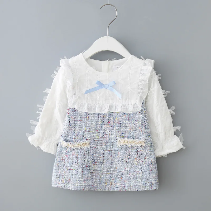 

Girls Dress 2019 New Autumn England Style Girls Clothing Long Sleeve Plaid Children Clothes Kids Dress with Pearls 0-2Y