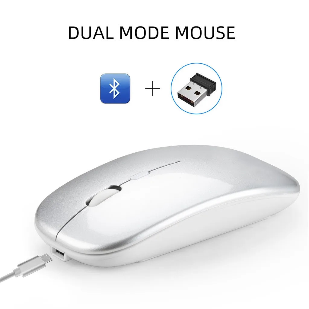 Мышь Raton с двойным режимом беспроводной Bluetooth 5,0 точек/дюйм USB для ПК ноутбука геймера компьютерные мыши Sem Fio Inalambrico Ordenador 19Sep - Цвет: Silver