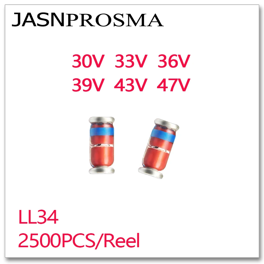 JASNPROSMA 2500 шт. LL34 30 в 33 36 39 43 47 1/2 Вт SMD 1206 RoHS кремниевые плоские диоды стабилитра