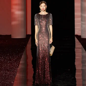 

tailor shop dark red sequin dress two tone sequin dress red gradient fish tail dress wine evening gown shimmering sequin dress