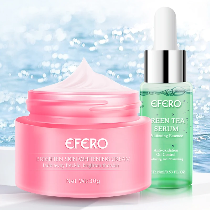 

2pcs/set Hyaluronic Acid/Green Tea Face Cream Shrink Pore Moisturizing Whitening Fade Dark Spots Snail Repair Skin Face Serum