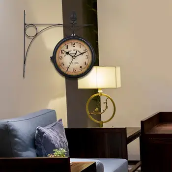 

European-style Double-sided Wall Clock Creative Classic Clocks Monochrome Decorations for Indoor Use