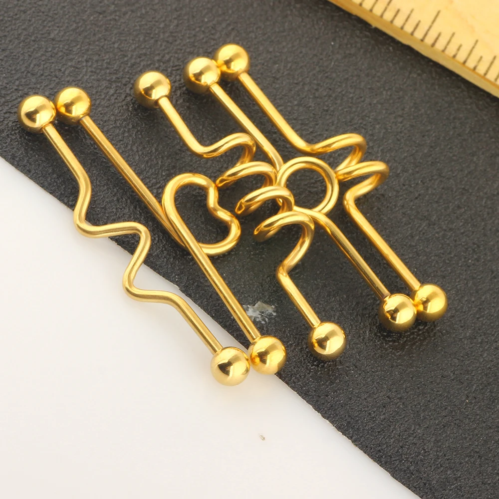 JUNLOWPY 14G Stainless Steel Industrial Barbell Screw Ear Cartilage Helix Conch Earring Piercing Body Jewelry 100pcs 5 Styles