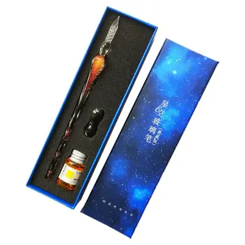 

Vintage Starry Sky Glass Fountain Dip Pen Signature Ink Set Calligraphy Writing With Gift Box School Office Supplies C26
