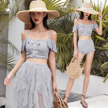 

Swimming Costume Bathing Suit 2019 Swimsuit For Surfing Pool Bikinis Swimwear New Women Three Piece Solid Polyester FMZXG