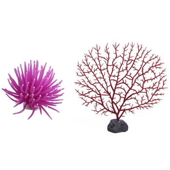 

2pcs Aquarium Fish Tank Sea Artificial Fake Coral Ornament Decoration - Purple & Red