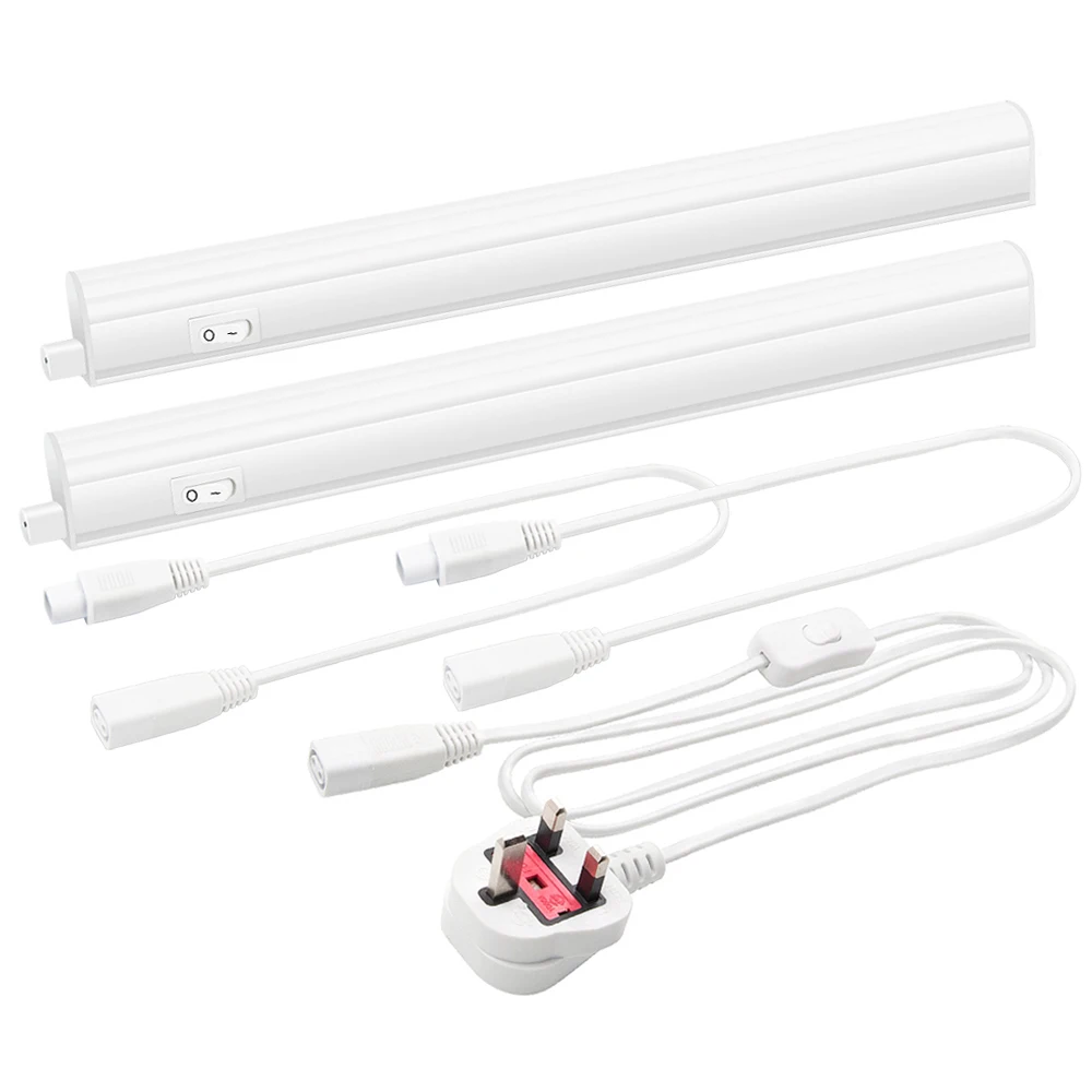 Connectible T5 9W LED Under Kitchen Cabinet Lighting Under Cupboard Light Neutral White Lighting Length 573MM with UK Plug - Color: 2 Lamps 313MM