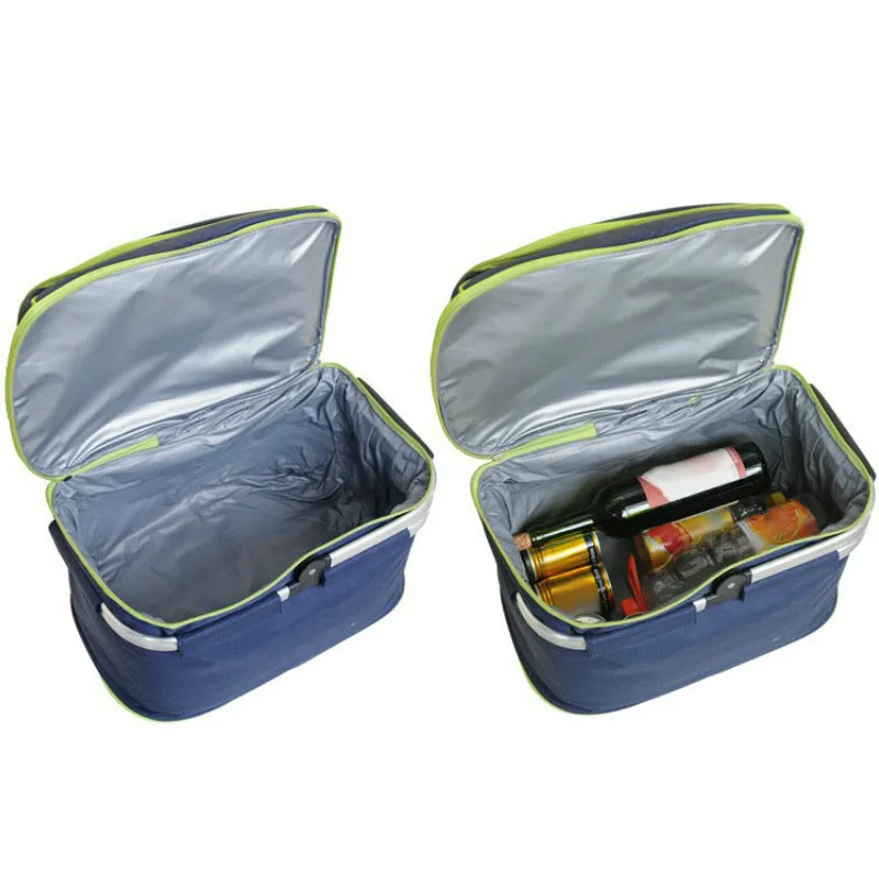 Outdoor Folding Picnic Bag Portable Large Camping Food Storage Basket Portable Insulation Meal Bag Camping Hiking Picnic Bag O
