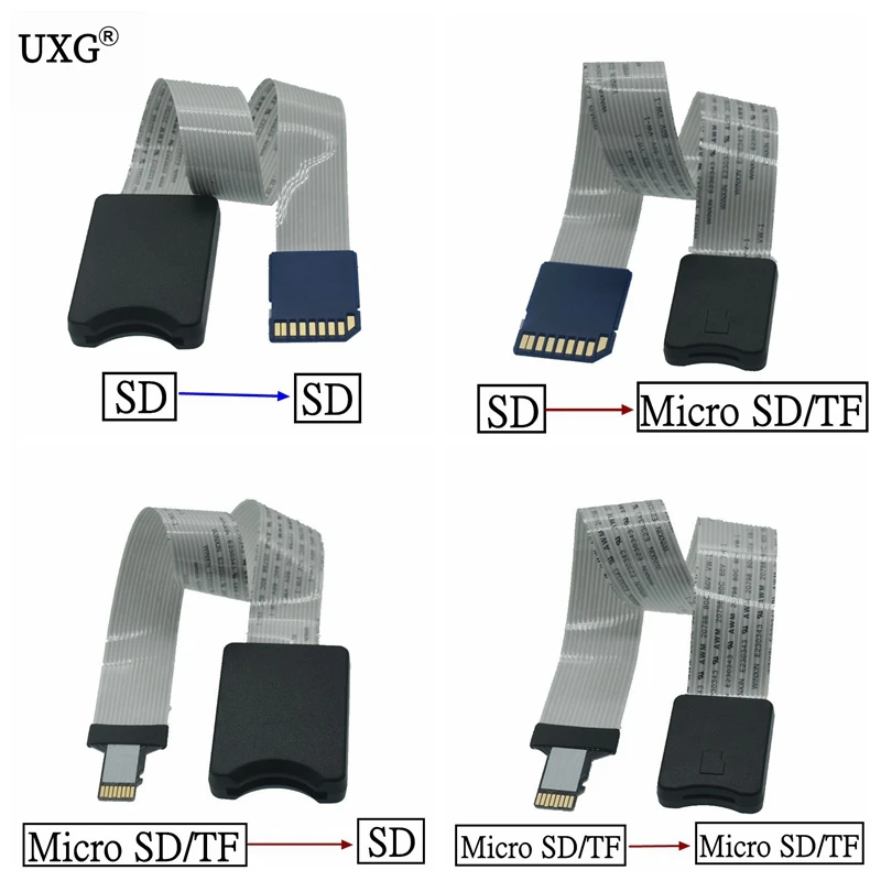 Carte SD femelle vers TF Micro SD mâle, extension de carte flexible, câble d'extension, lecteur adaptateur, soleil de chute, 10cm-60cm