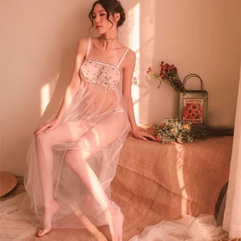 

New gauze temptation sexy lingerie tube top embroidery backless suspenders nightdress sexy lingerie