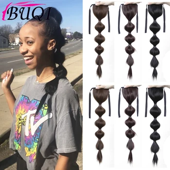 

BUQI Long Straight Bubble Ponytail Wig Clip In On Silky Synthetic Hair Bun Extensions Tail False Hair