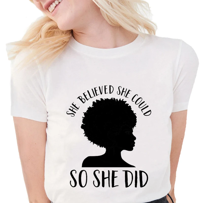 Черная футболка для девочек Магия женские футболки с надписью She Believe CAN
