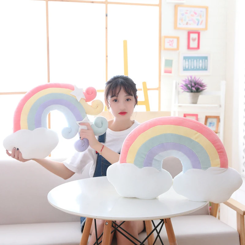 Plush pillow colorful moon stars lucky cloud rainbow soft padded pillow sofa chair decoration boy girl gift WJ537