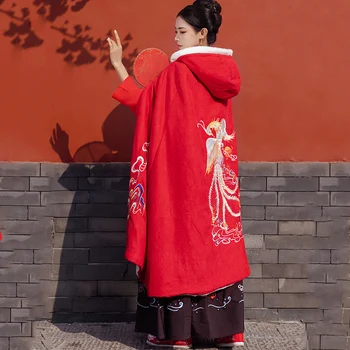 

Women Hanfu Cloak Chinese Traditional Clothes Winter Thick Velvet Hooded Cloak Cape Female Christmas Costume For Women DL4361