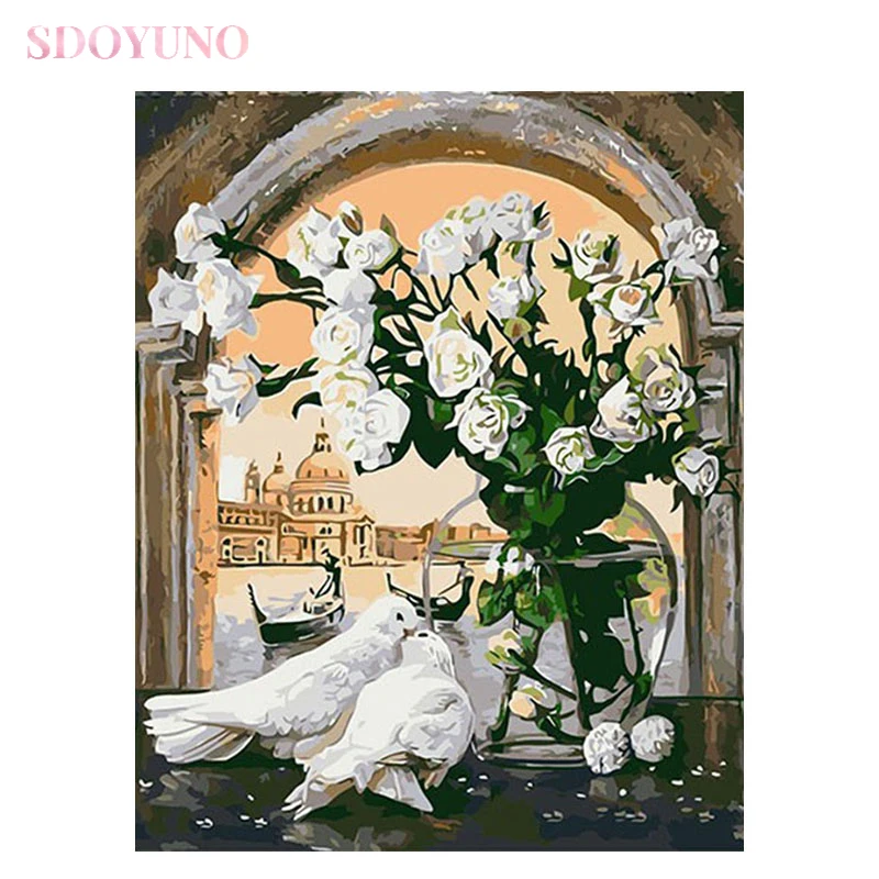 Bouquet Peony Flowers Still Life Canvas Picture Acrylic Oil DIY Paint by Numbers