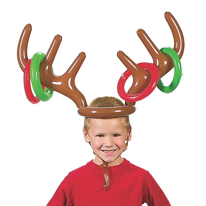 Funny Reindeer Antler Deer Head Hat Ring Inflatable Santa Toss Gifts for Child Christmas Holiday Party Game Toys Supplies | Дом и сад