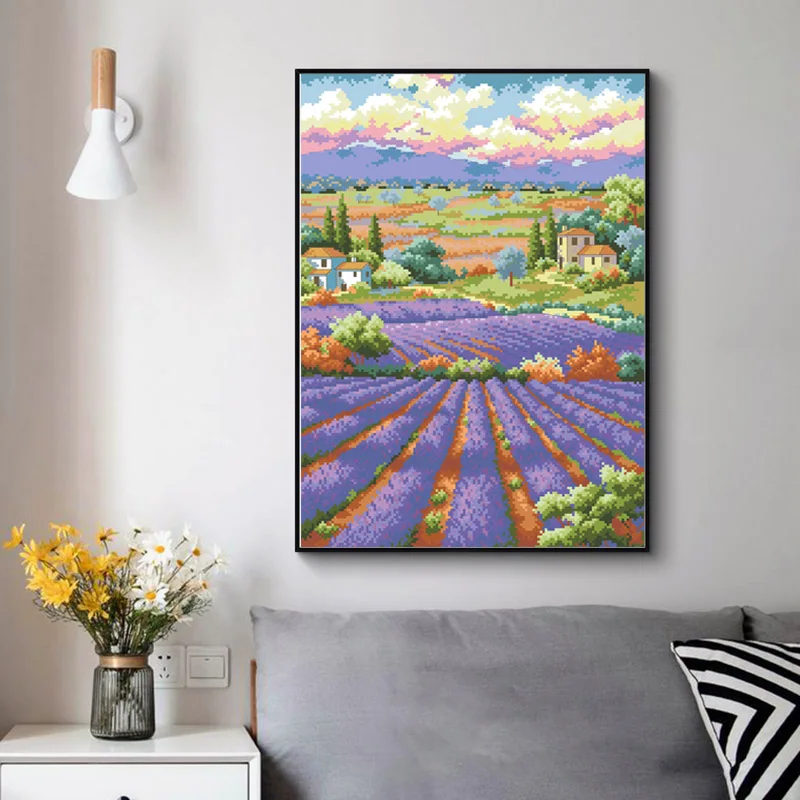Lavender Field Counted Cross Stitch Pattern Kits Unprinted Canvas Embroidery Needlework 11 14CT DIY Handmade Home Decor Painting
