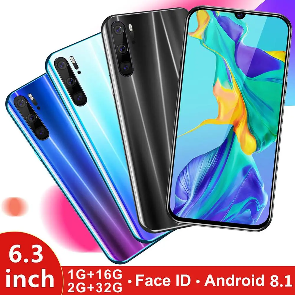 

6.3" Large Water Drop Design Screen Mobile Phone 5+8 MP Dual Camera 1+16G/2+32G Smart Phone