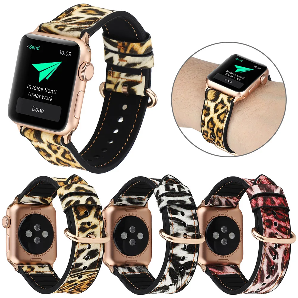 Модная кожаная с леопардовым принтом ремешок для наручных часов Apple Watch серии SE 6 5
