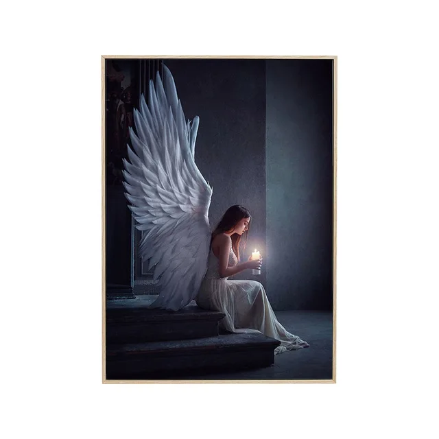 Beautiful Angel Girl Artwork Canvas Paintings Modern Angel Wings Nordic Aesthetic Fashion Wall Art Poster Pictures Home Decor