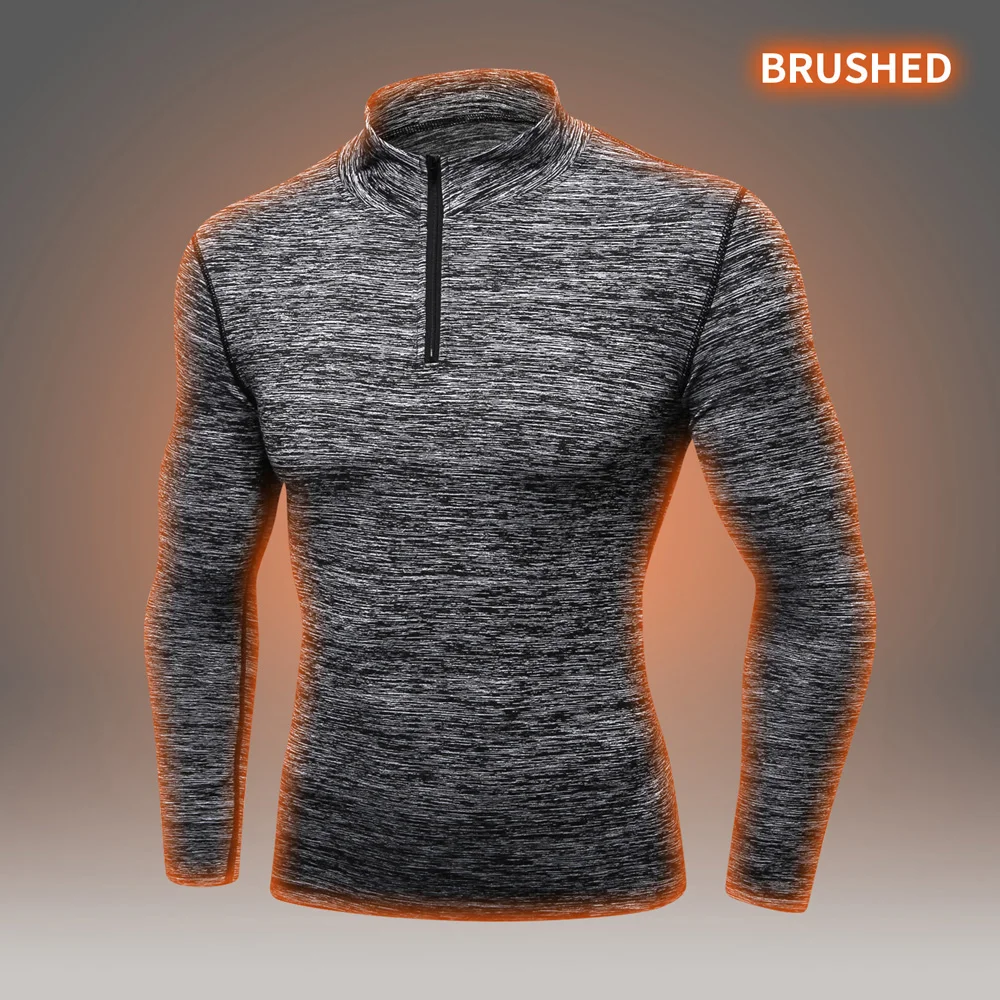 

winter sports long sleeve shirt men tights warm up fitness tops brushed running t shirt quick dry gym sportswear high elasticity