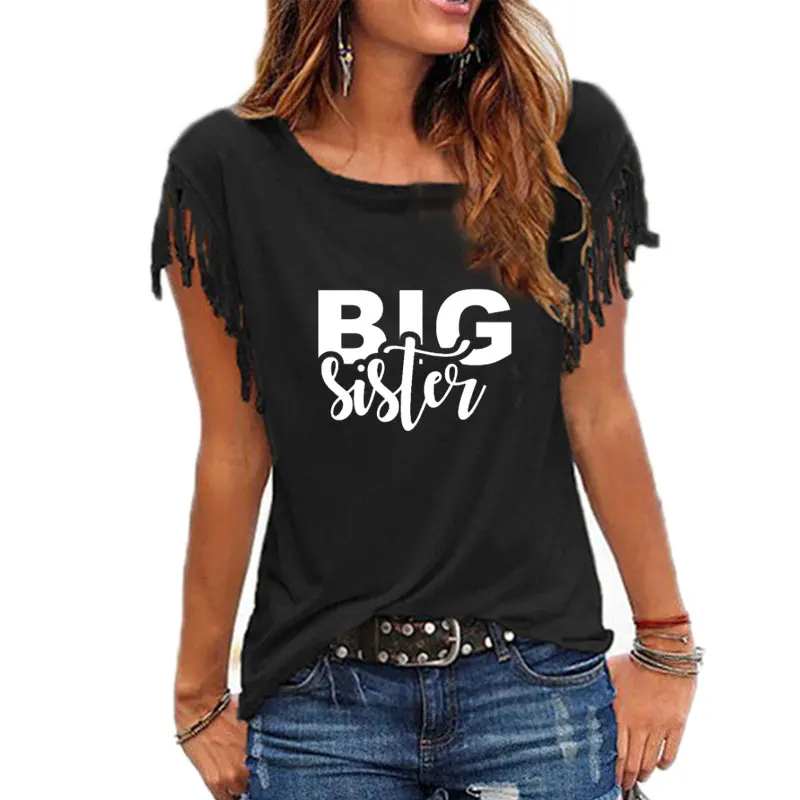 

Big Sister Printed Letters T Shirt 2019 Summer Funny Teeshirt Women Clothing Casual Short Sleeve Tops Tees DropShipping