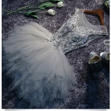 Серые платья для выпускного бала трапециевидные рукава с коротким рукавом Мини прозрачная ткань с аппликацией и стразами элегантные коктейльные платья