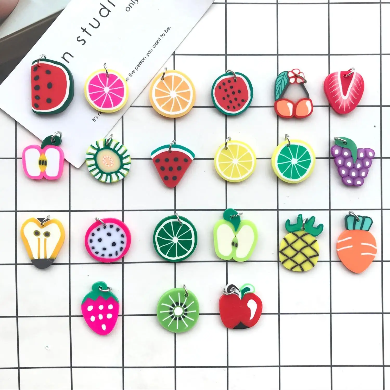 

15-20mm Polymer clay Apple strawberry Flat back mix Fruit slices very cute earrings charms andPaste hairpin cord DIY
