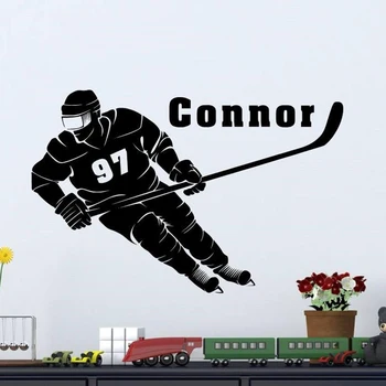 

Hockey Player With Personalized Name And Number Vinyl Sticker- Custom Vinyl Decal Stickers For Bedrooms Boy Room Decoration E41