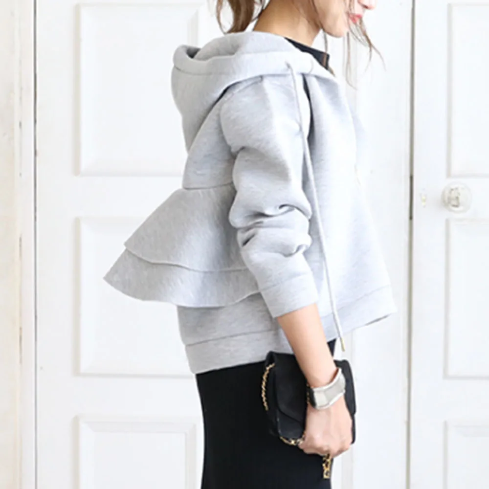 Women Autumn Hoodie 2019 Korean Fashion Causal Plain Zipper Sweatshirts Pullovers Loose Falbala Thick Short Coat Outwear Black Women Autumn Hoodie 2019 Korean Fashion Causal Plain Zipper Sweatshirts Pullovers Loose Falbala Thick Short Coat Outwear Black