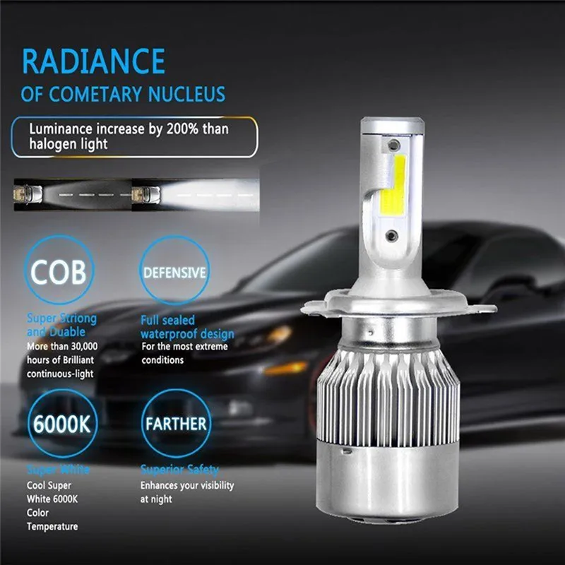 2 шт. COB H4/HB2/9003 10800LM 36 Вт светодиодный автомобильный головной светильник комплект Hi/Lo Turbo светильник лампы 6000K