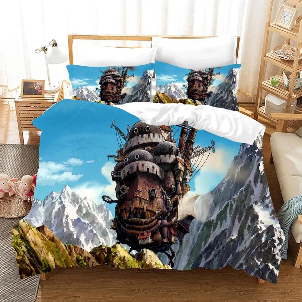 Howl's Moving Castle Sophie Bed Cover Mountain 3D Print Microfiber Soft Luxury Quilt Pillowcase 2/3 Piece Anime Bedding | Дом и сад