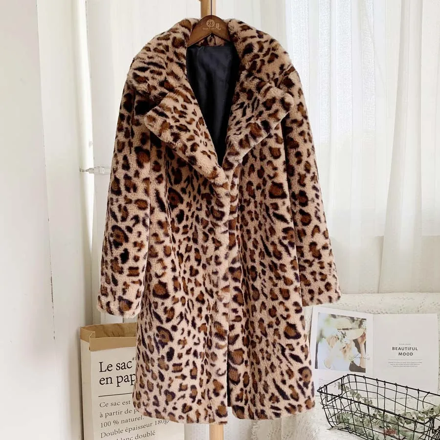

ZADORIN Long Leopard Faux Fur Jacket 2019 Fashion England Style Women Plus Size Vintage Winter Faux Fur Coat Female Streetwear