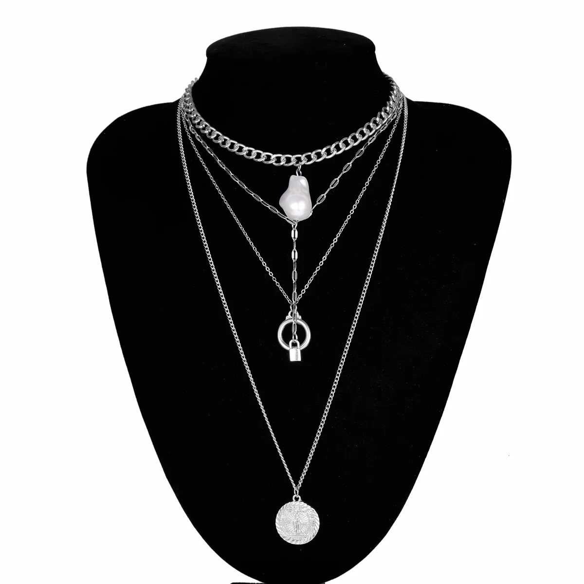 KingDeng Multilayer Necklace Pendent Pearl Tassel Personalized Women Accessories Punk Gothic Chains Choker Coin Gold Geometric
