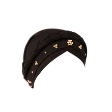 Женский сплошной грязный булочка Шапки Повседневное приталенный Кепки модные женские туфли Бисер Индия шляпа мусульманских рюшами Хемо шапочка-тюрбан Обёрточная бумага Кепки