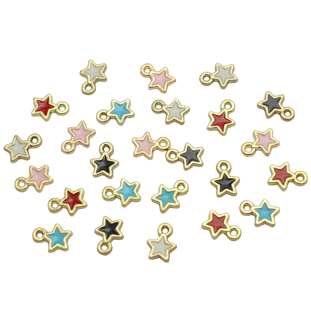 25pcs 7*9mm Cute Enamel Star Pentagram Charms Alloy Pendants DIY Fashion Bracelet Necklace Jewelry Making Finding Accessories