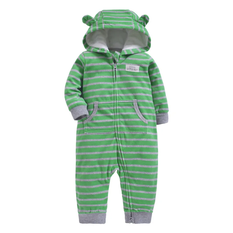 Зимняя одежда bebes, комбинезон для девочек, пижамы для младенцев, флисовый Детский комбинезон с капюшоном, детская одежда с рисунком лисы, теплая одежда для маленьких мальчиков - Цвет: Green double sliders