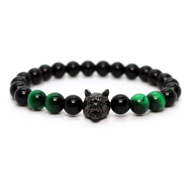 Jewellery Wolf Bracelet Bracelets For Men Green Tiger Stone Armband Lava Stone Friendship Gifts Women Handmade Beads Charm