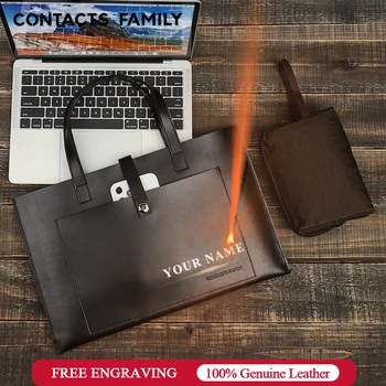 

CONTACT'S FAMILY Laptop Sleeve Case Bag For Macbook Air Pro 13 15 Cow Leather Notebook Laptop handBag 15.6 13.3 inch For Lenovo