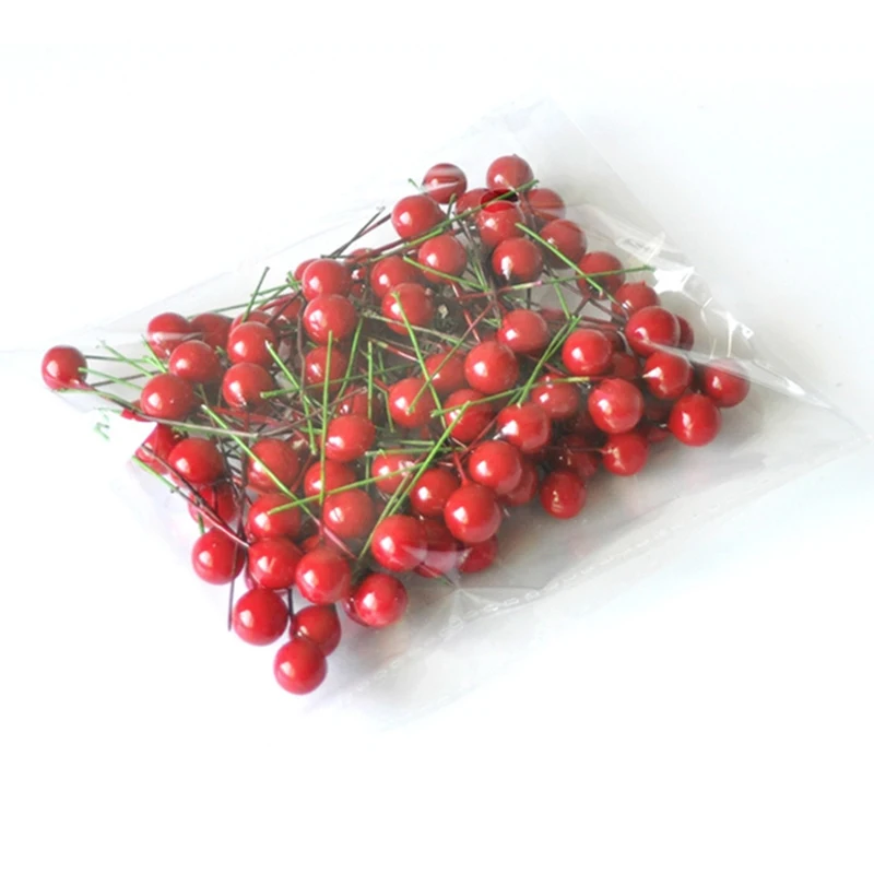 100 шт мини рождественские искусственные ягоды яркие красные вишни Холли ягоды Рождественские елочные украшения для дома гирлянды садовые украшения