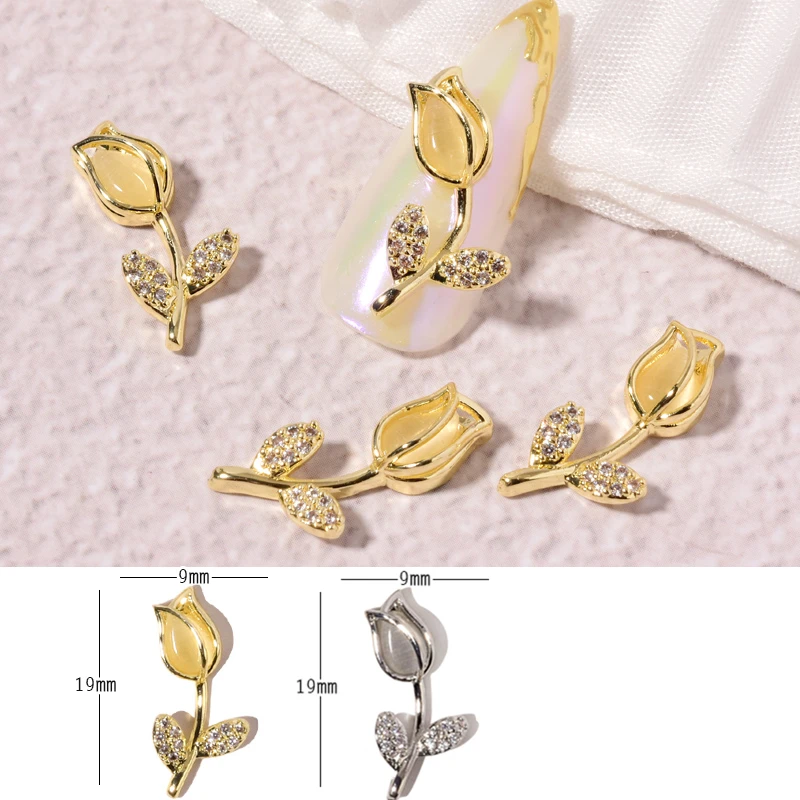 

2 Pcs Shiny Luxury Zircon Rose Design 3D Nail Art Decorations Cat Eye Stone Diamond Crystal Alloy Jewelry Manicure Accessories