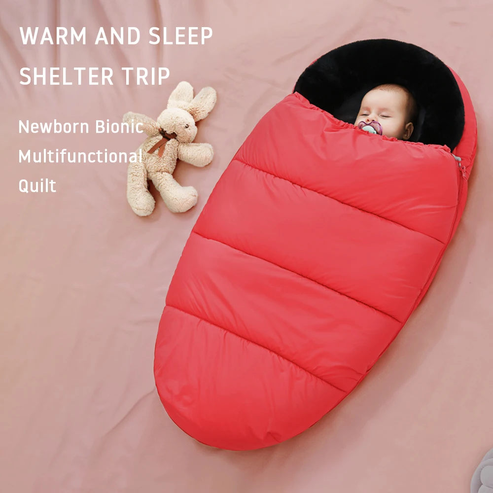 Baby Stroller Sleeping Bag With Fake Fur Collar Windproof Winter Warm Sleepsack For Baby Envelopes Footmuff Stroller Sleepsacks