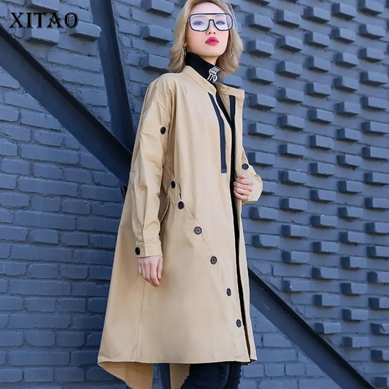 

XITAO Irregular Split Trench Fashion New 2020 Spring Single Breast Goddess Fan Plus Size Pocket Small Fresh Casual Coat XJ3462
